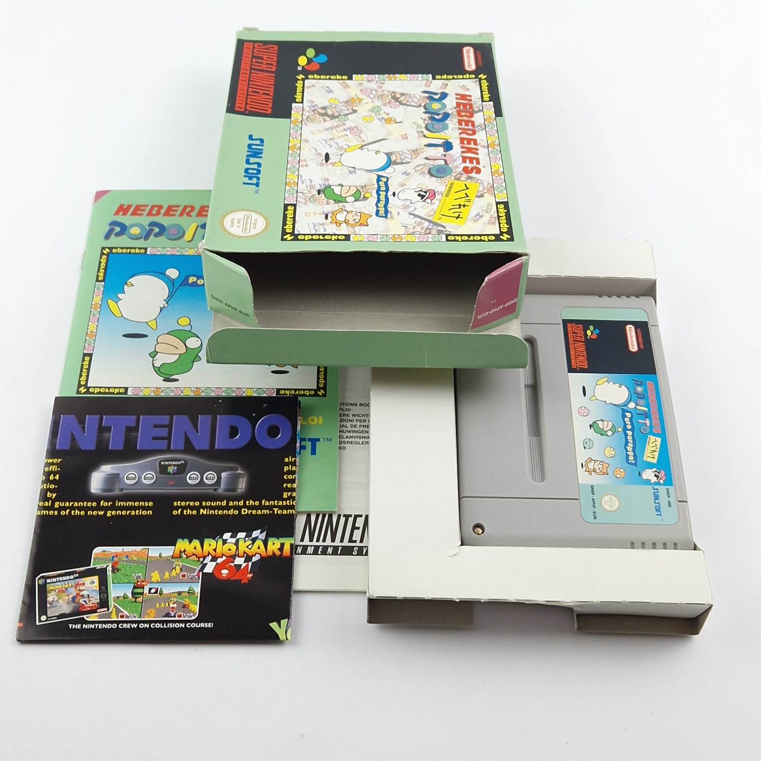 Super Nintendo game: Hebereke's Popoitto - original packaging instructions module / SNES PAL