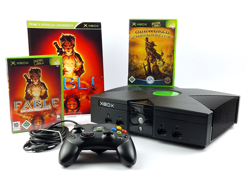 Xbox Classic Konsole mit Fable The Lost Chapters und Oddworld - Controller Kabel