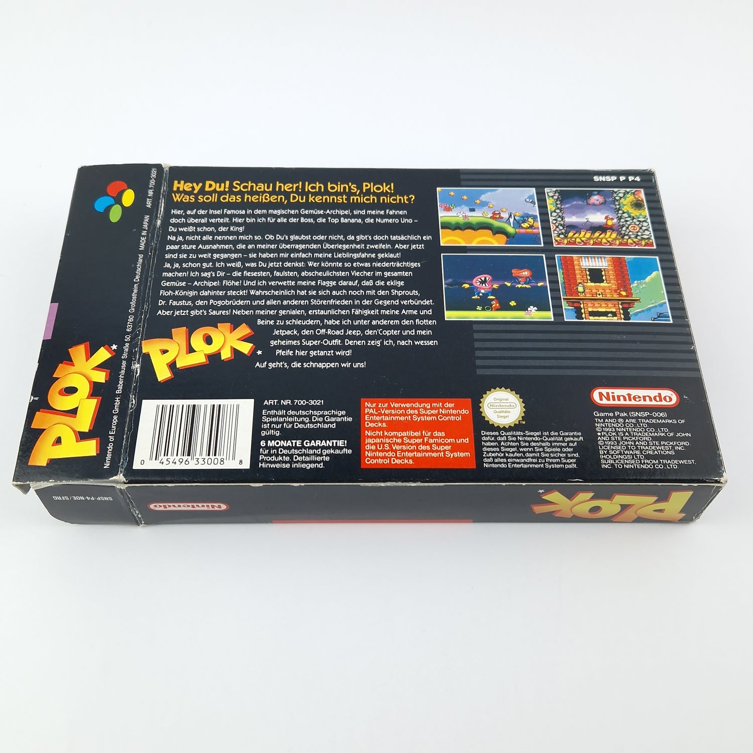 Super Nintendo game: PLOK - Module instructions OVP cib / SNES PAL NOE/SFRG