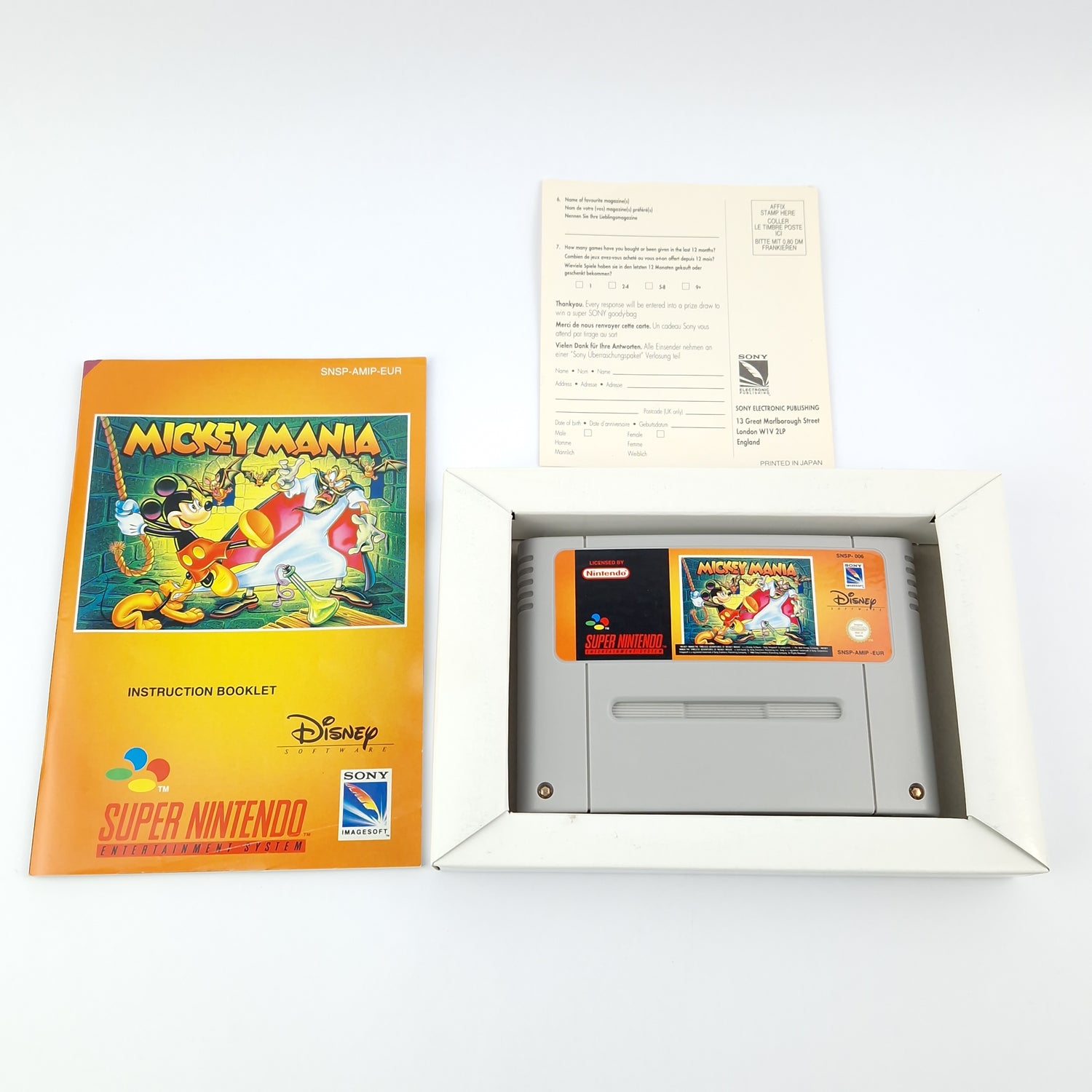 Super Nintendo Game: Mickey Mania - Module Instructions OVP cib / SNES PAL EUR