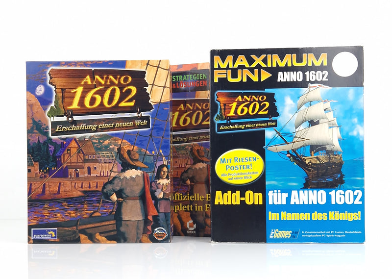 PC Spiel : ANNO 1602 Big Box OVP + Zusatz Addon Im Namen des Königs & Buch Guide