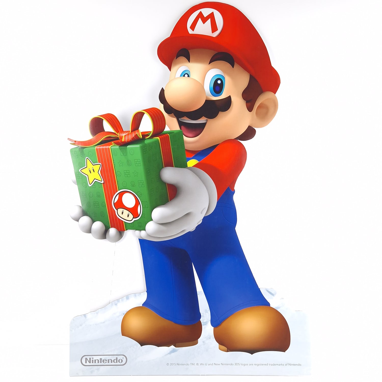 Nintendo Wii U / 3DS Papp Aufsteller : Mario mit Geschenk - Promo Store Sign