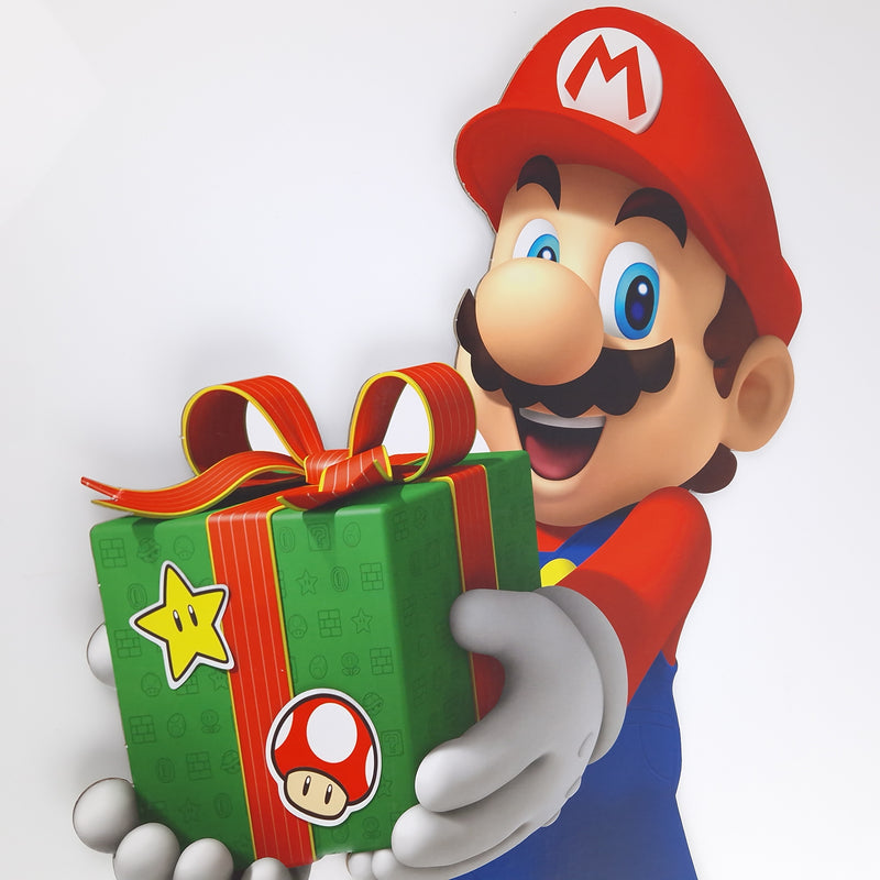 Nintendo Wii U / 3DS Papp Aufsteller : Mario mit Geschenk - Promo Store Sign