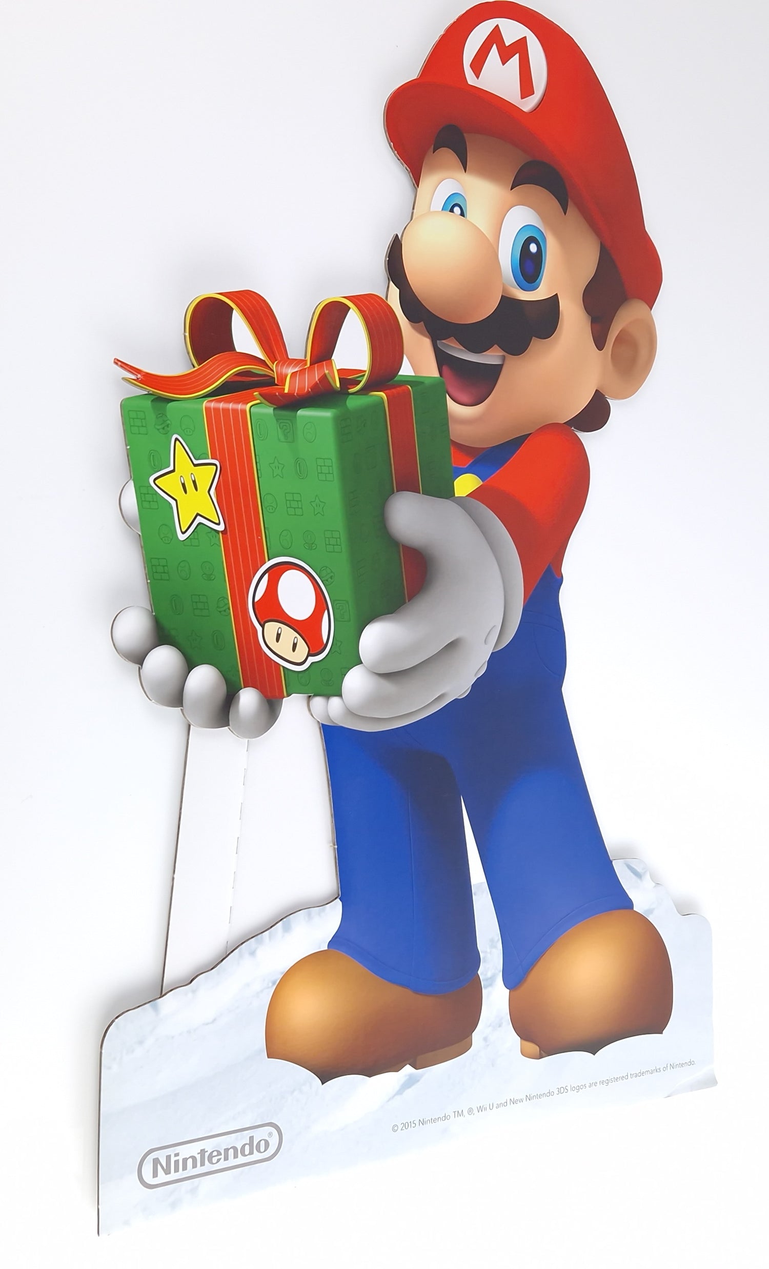 Nintendo Wii U / 3DS Papp Aufsteller : Mario mit Geschenk - Promo Store Sign