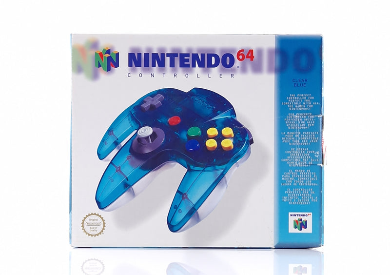 Nintendo 64 Zubehör : Original N64 Controller Clear Blue - OVP PAL Transparent