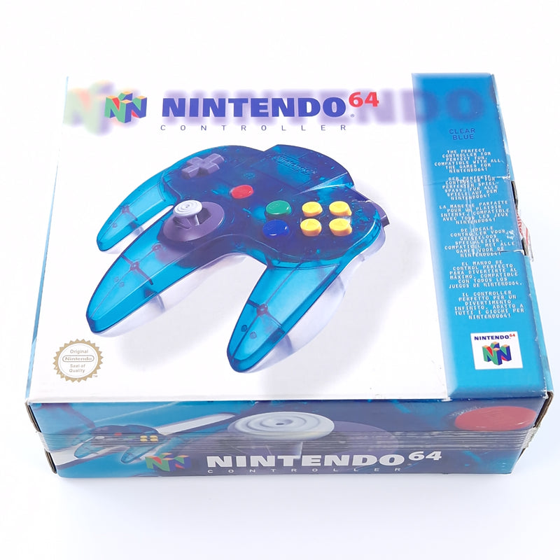 Nintendo 64 Zubehör : Original N64 Controller Clear Blue - OVP PAL Transparent