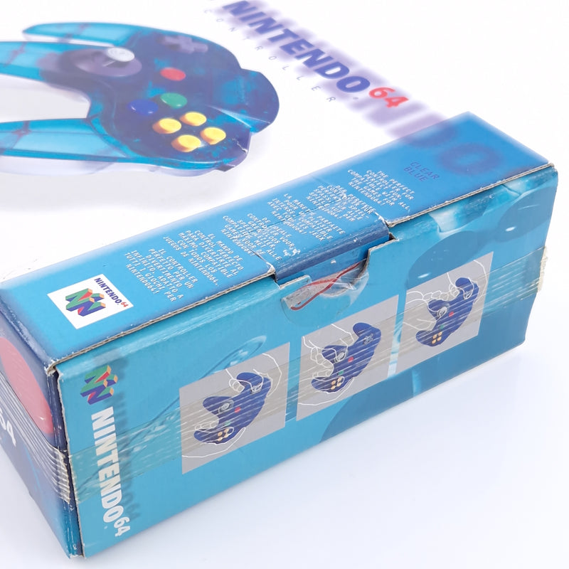 Nintendo 64 Zubehör : Original N64 Controller Clear Blue - OVP PAL Transparent