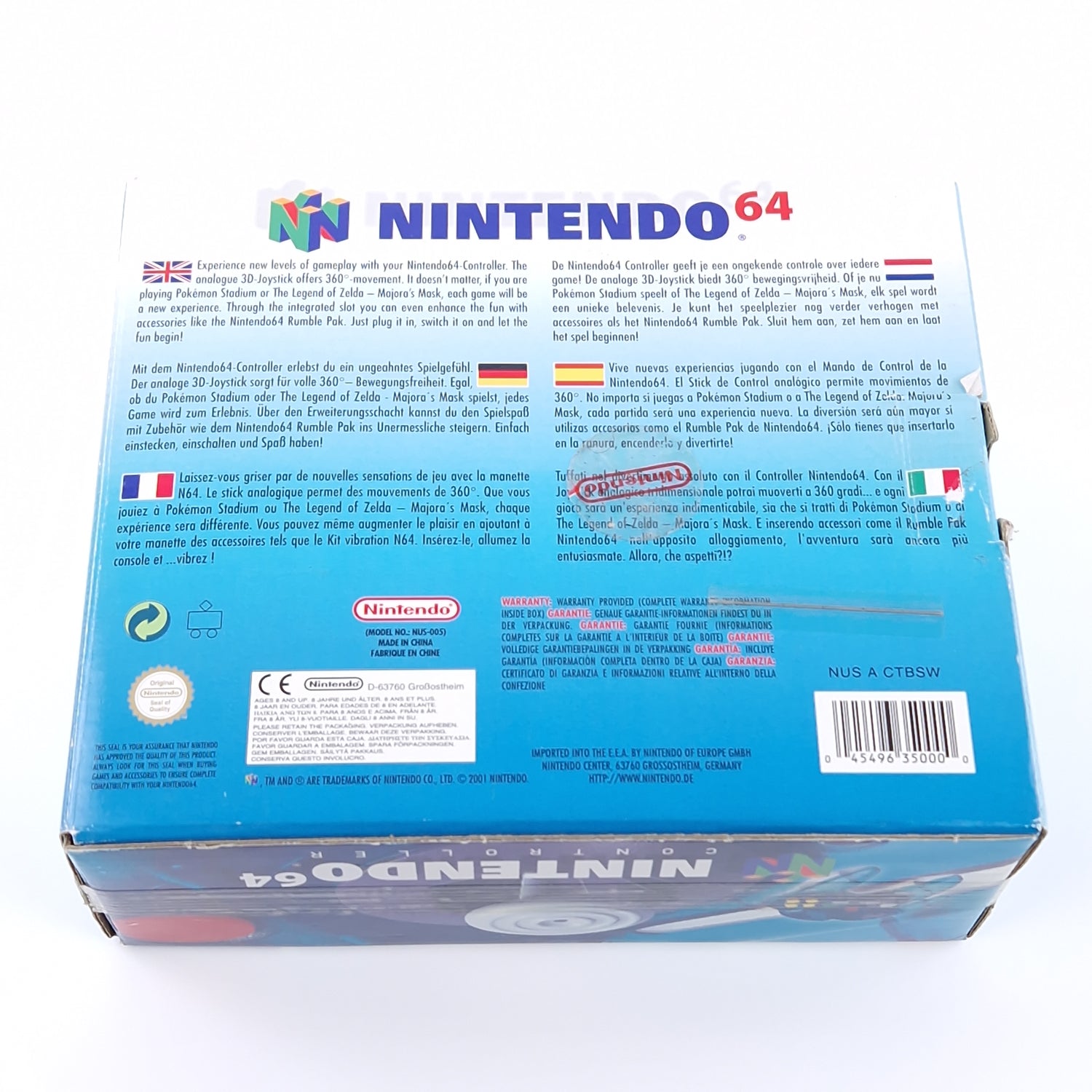 Nintendo 64 Zubehör : Original N64 Controller Clear Blue - OVP PAL Transparent