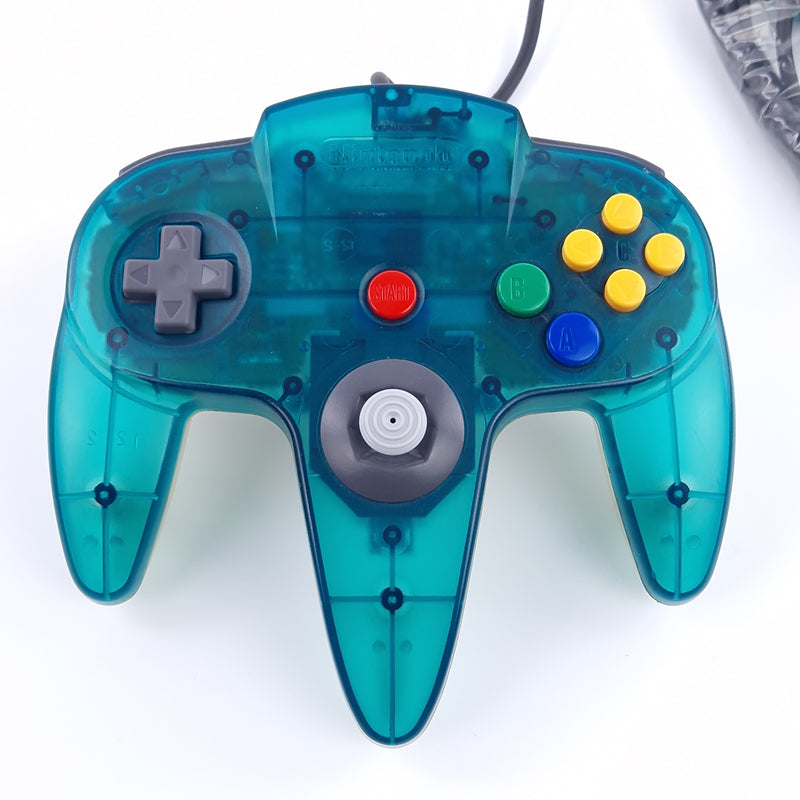 Nintendo 64 Zubehör : Original N64 Controller Clear Blue - OVP PAL Transparent