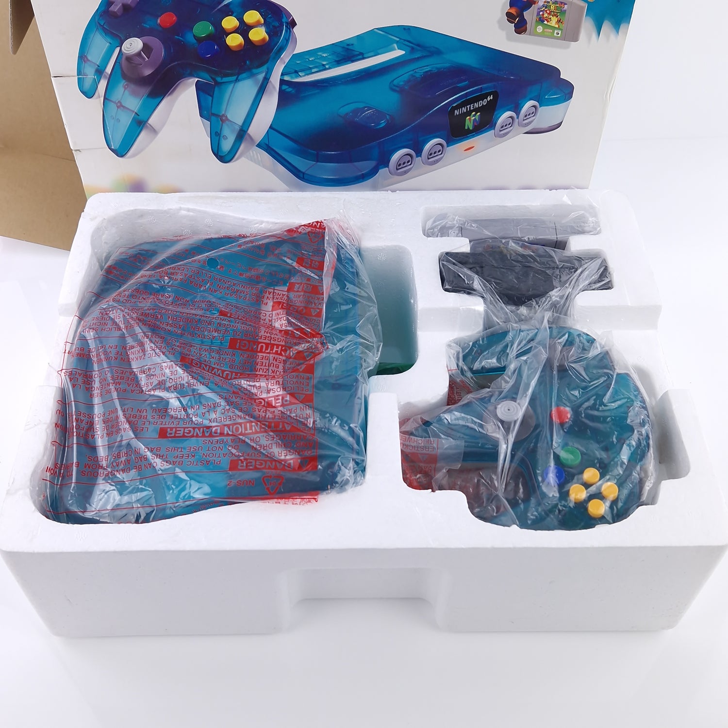 Nintendo 64 Konsole + Super Mario 64 Bundle Pak - N64 OVP PAL Console Clear Blue