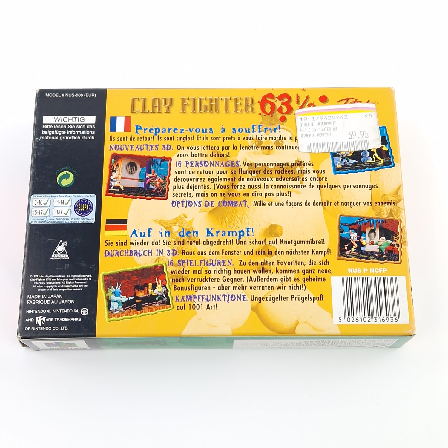 Nintendo 64 Spiel : Clay Fighter 63 1/3 - N64 Modul Anleitung OVP cib / PAL EUU