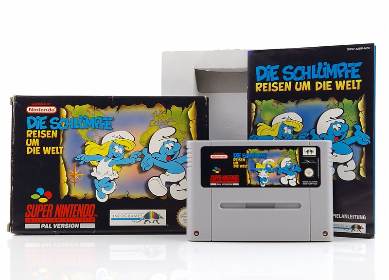 Super Nintendo Spiel : Die Schlümpfe Reisen um die Welt - SNES OVP PAL NOE