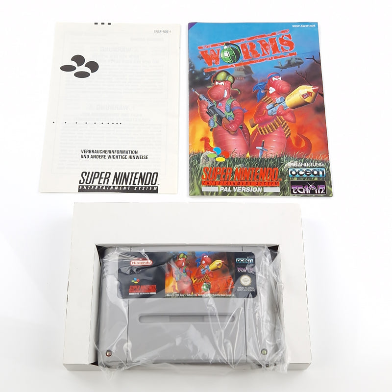 Super Nintendo Spiel : Worms - SNES Modul Anleitung OVP BOX cib / PAL NOE