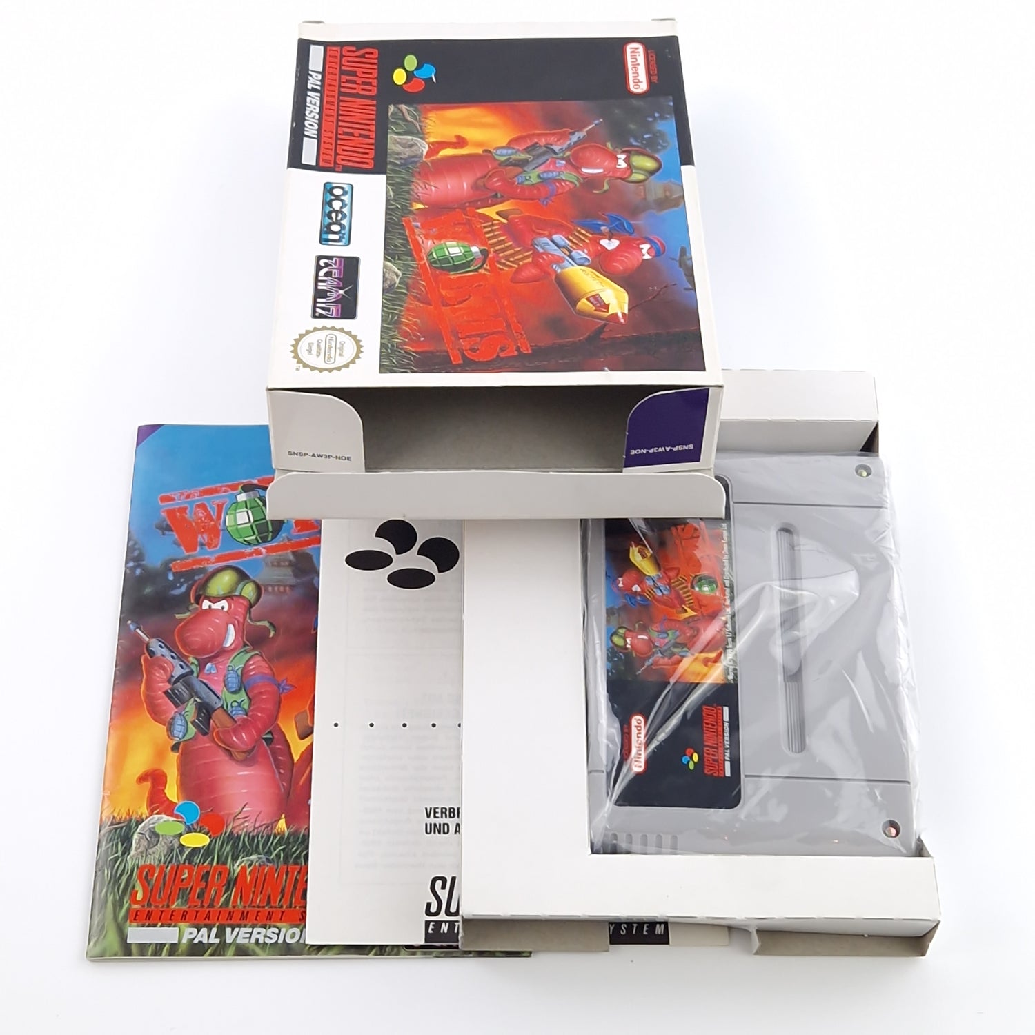 Super Nintendo Spiel : Worms - SNES Modul Anleitung OVP BOX cib / PAL NOE