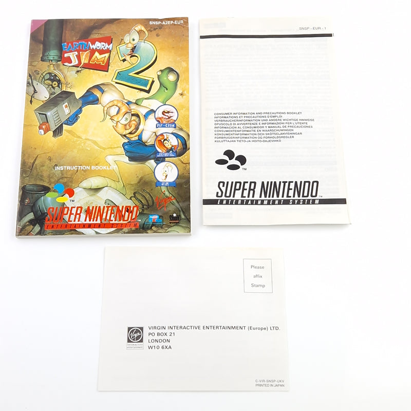 Super Nintendo Spiel : Earth Worm Jim 1 mit OVP und Anleitung vom 2. Teil - SNES