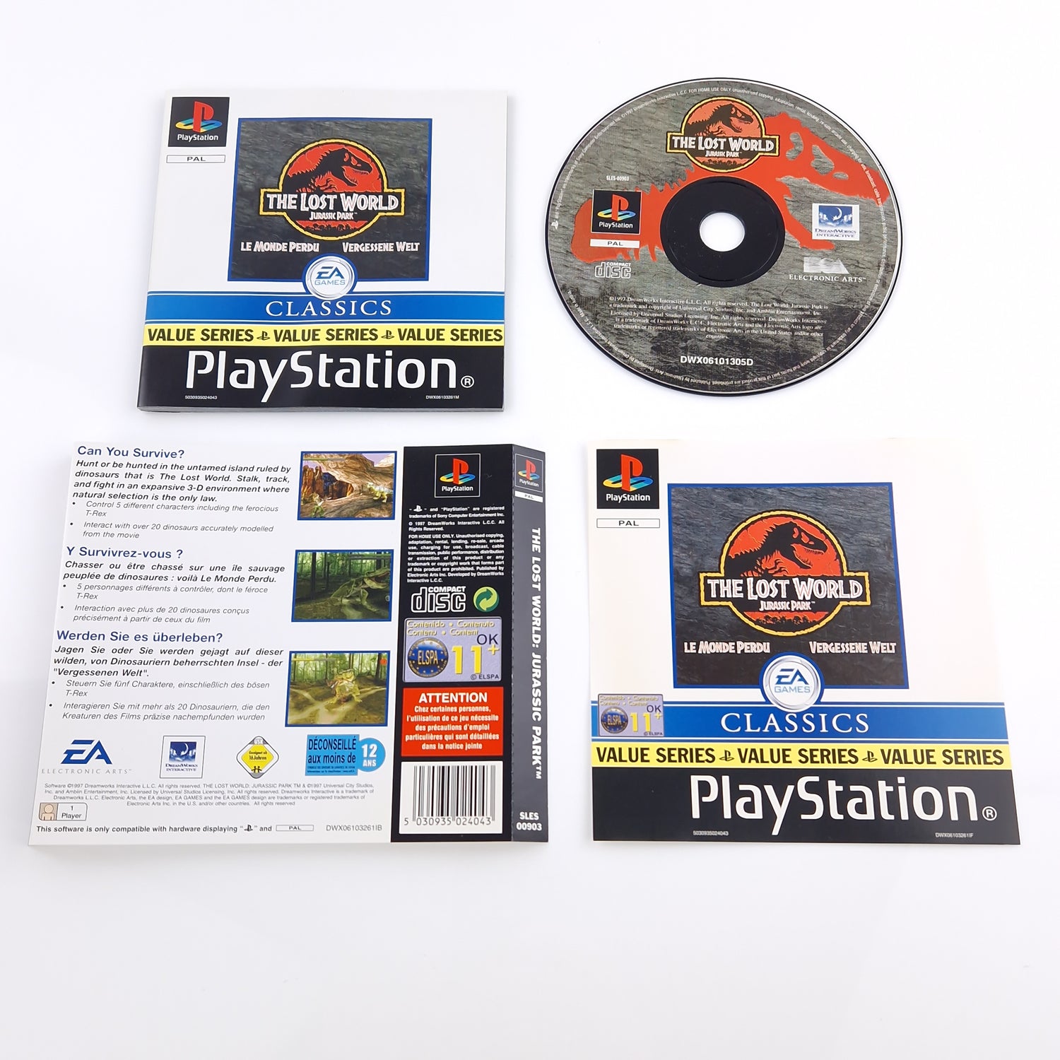 Playstation 1 Spiel : The Lost World Jurassic Park - CD DISK Anleitung Cover PS1