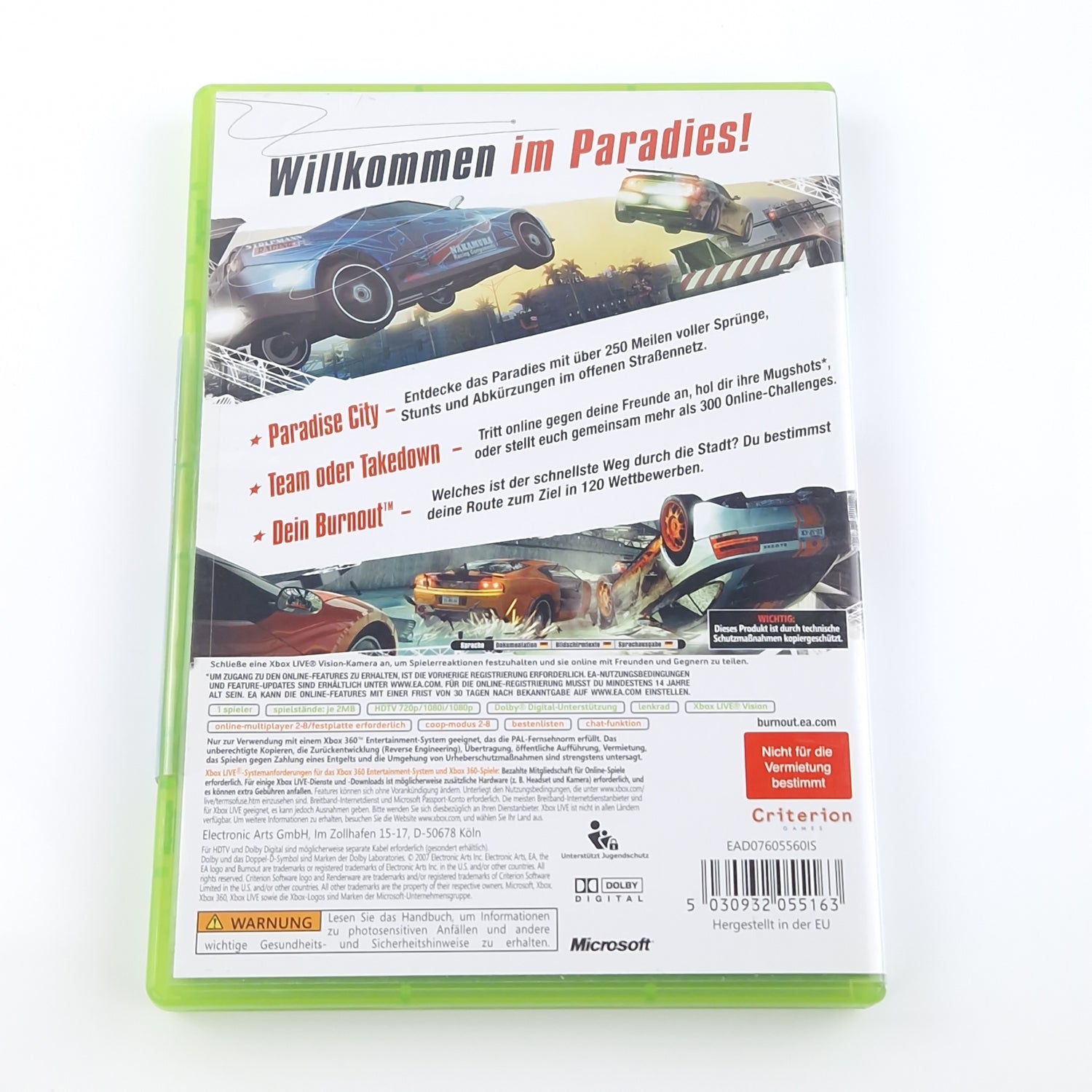 Xbox 360 Spiel : Burnout Paradise - Microsoft CD Disk Anleitung OVP | Autorennen