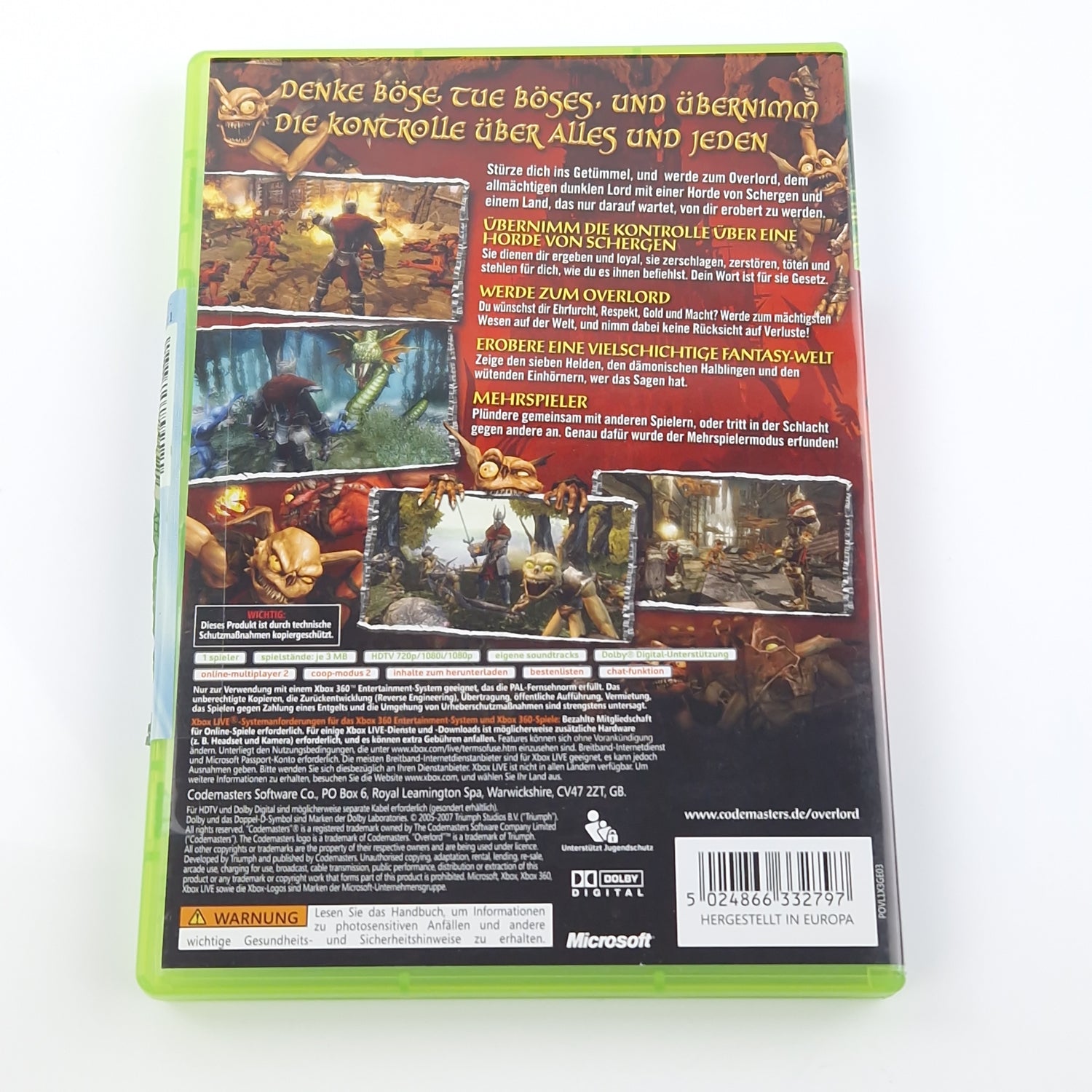 Xbox 360 Spiel : Overlord - CD Disk Anleitung OVP | Microsoft dt. PAL Version