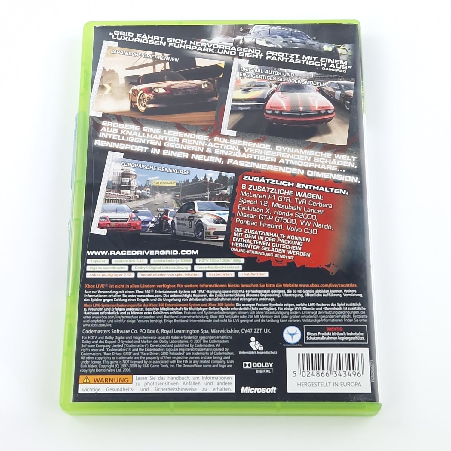 Xbox 360 Spiel : Racedriver Grid Reloaded - CD Disk Anleitung OVP dt. PAL