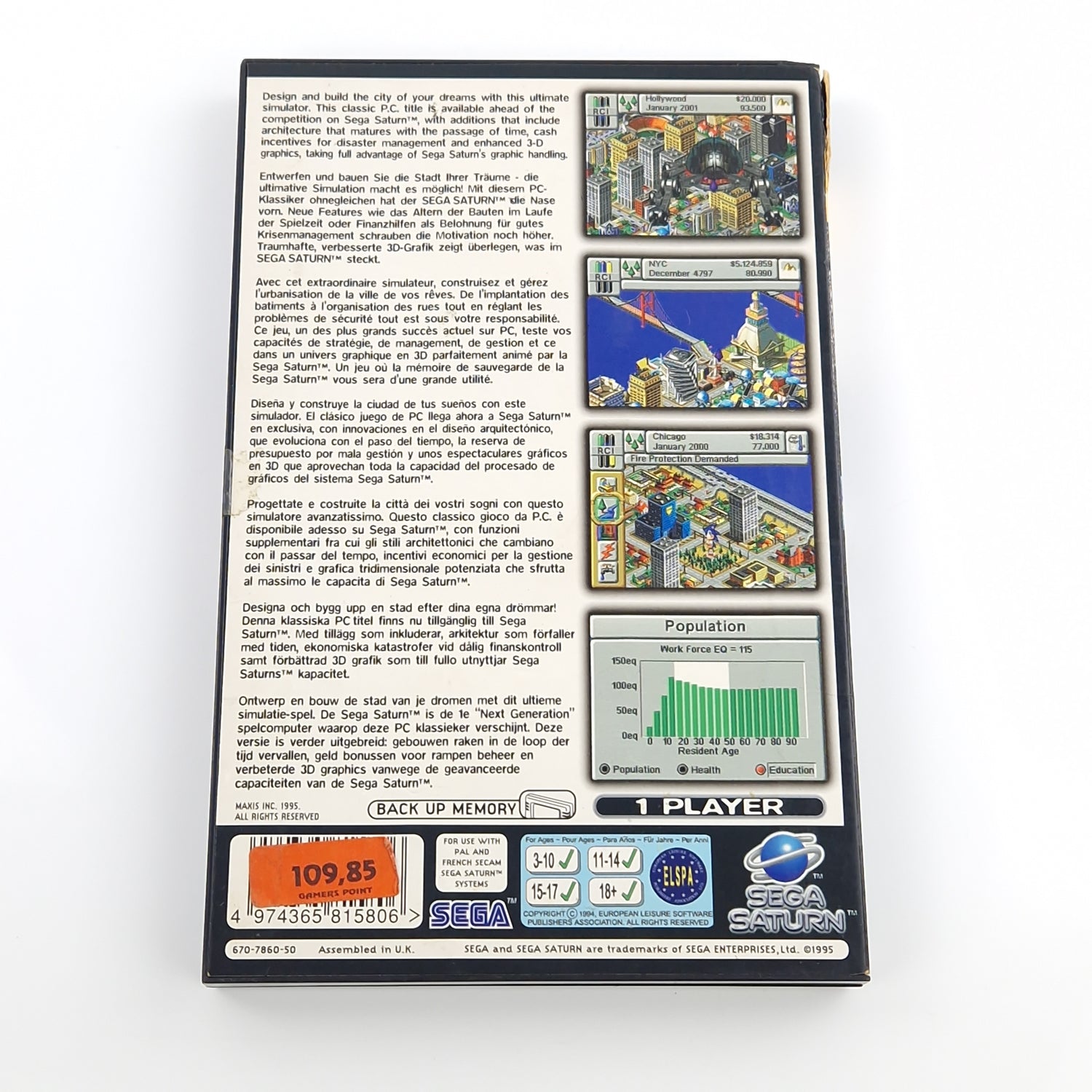 Sega Saturn Spiel : Sim City 2000 - CD Disk Anleitung OVP | PAL Game Simulation