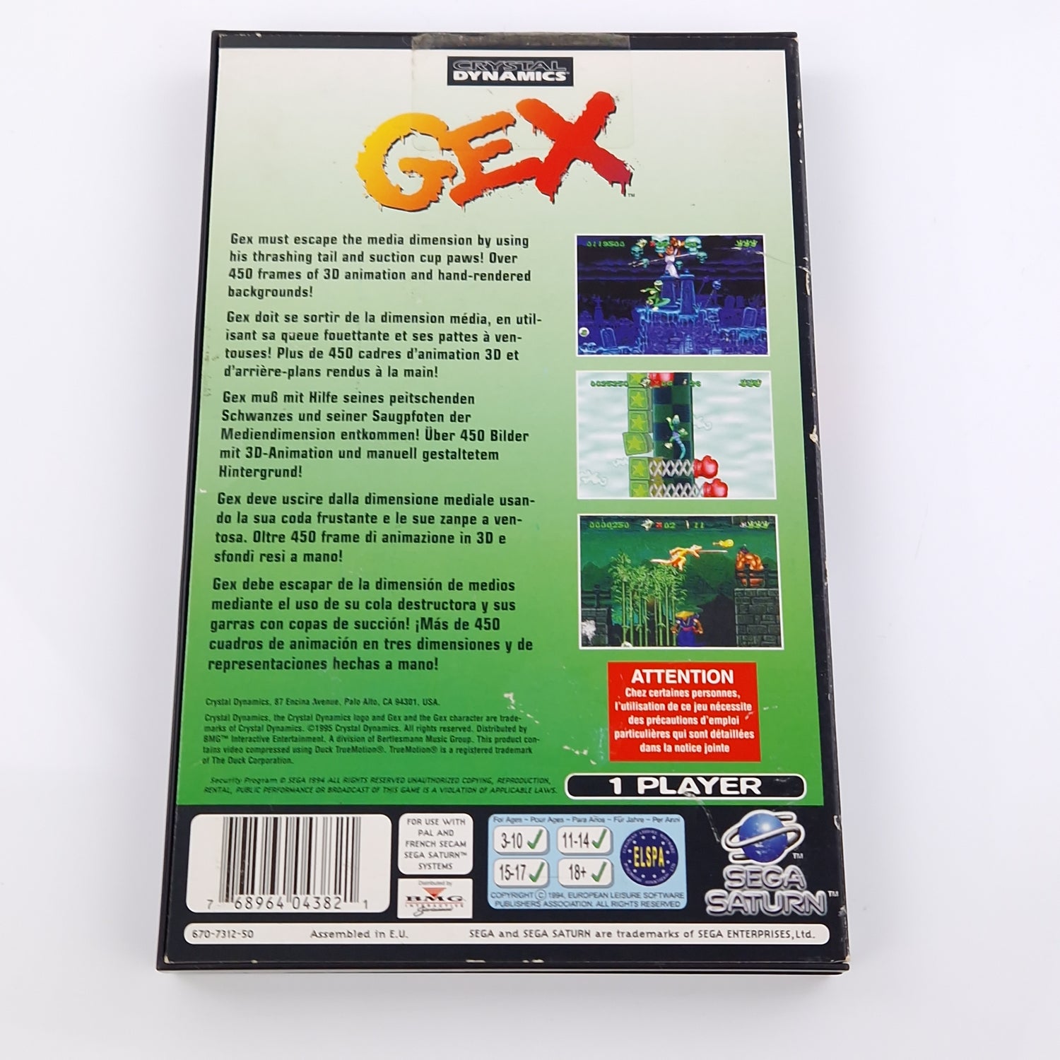 Sega Saturn Spiel : GEX - CD Disk Anleitung OVP / Crystal Dynamics Game PAL