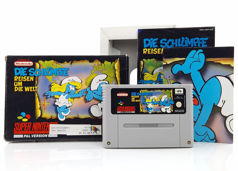 Super Nintendo Spiel : Die Schlümpfe Reisen um die Welt - SNES OVP Poster PAL