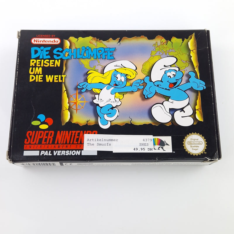 Super Nintendo Spiel : Die Schlümpfe Reisen um die Welt - SNES OVP Poster PAL