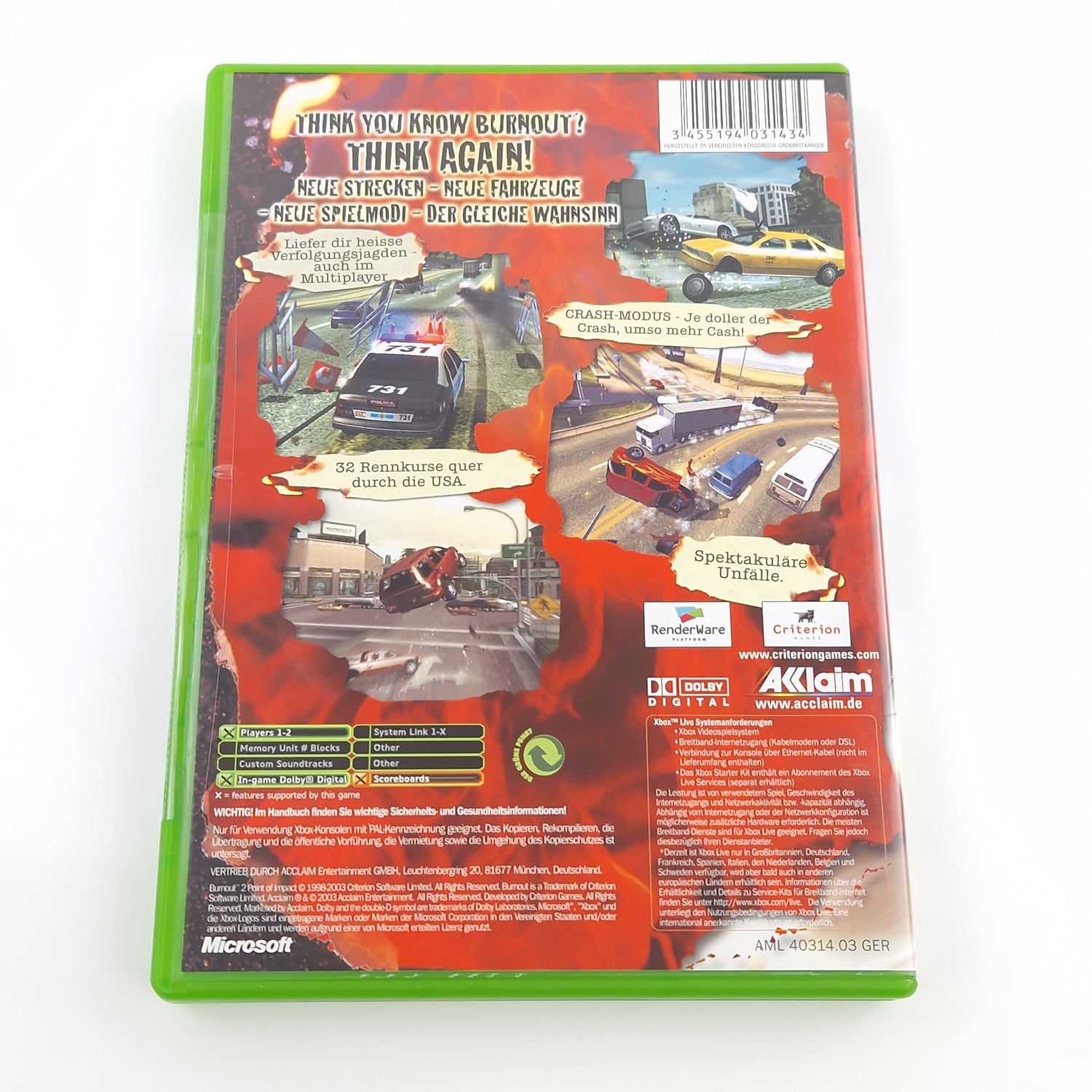 Xbox Classic Spiel : Burnout 2 Point of Impact - CD Disk Anleitung OVP Microsoft