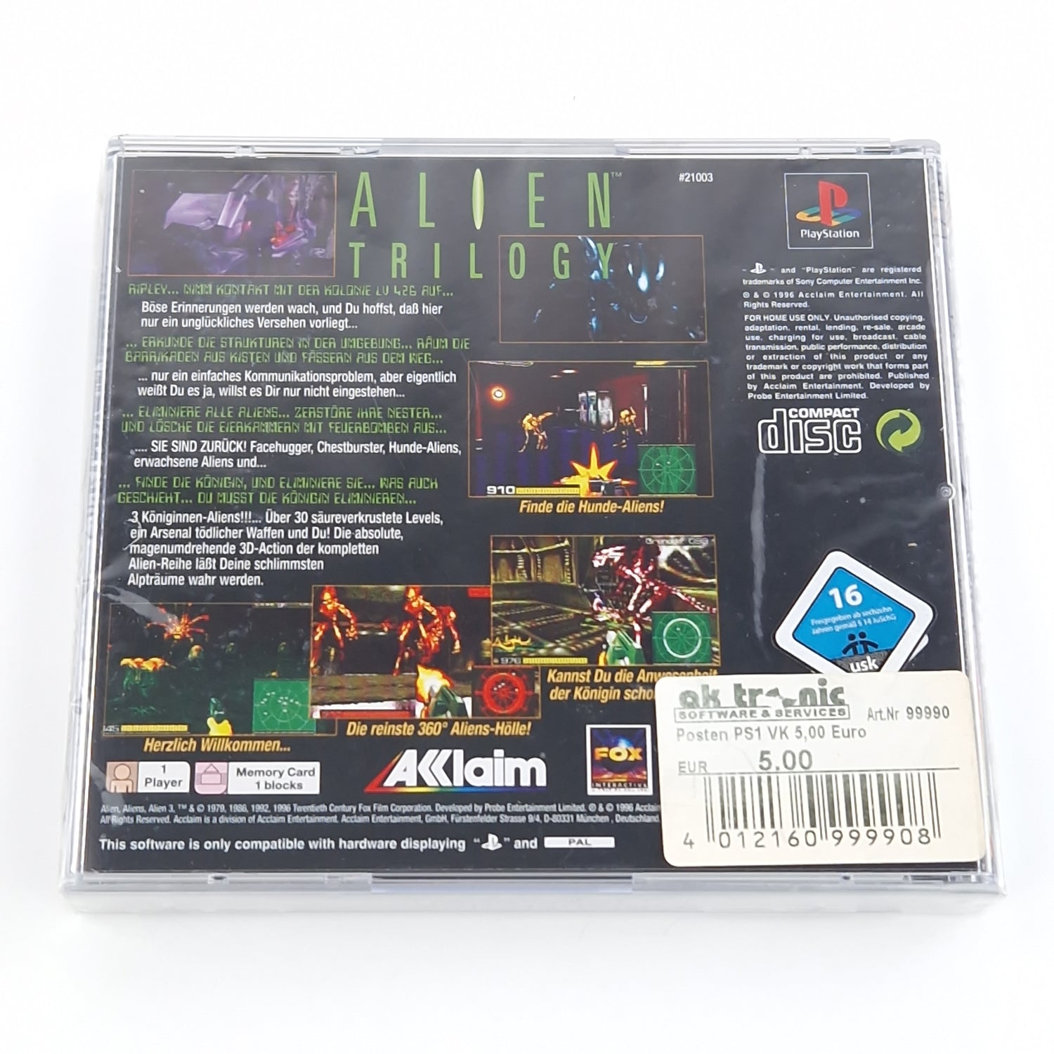 Playstation 1 Spiel : Alien Trilogy - CD Anleitung OVP / Sony PS1 Resealed