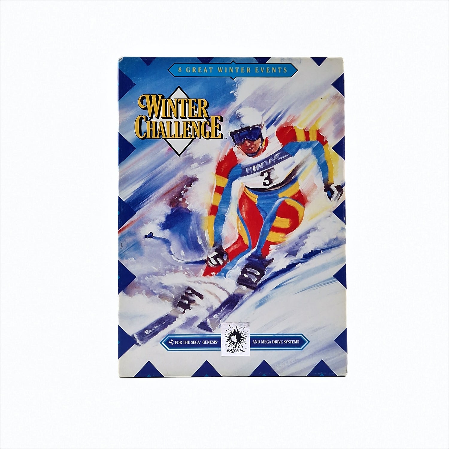 Sega Mega Drive game: Winter Challenge with cardboard original packaging instructions module | PAL Game