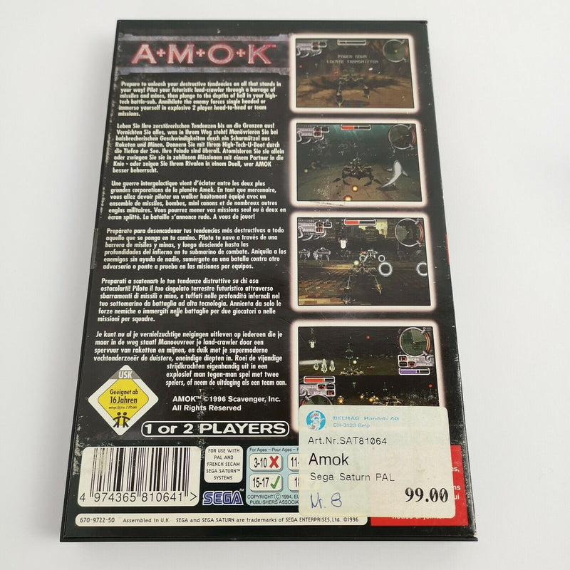 Sega Saturn game "Amok" Sega Saturn | Original packaging | PAL