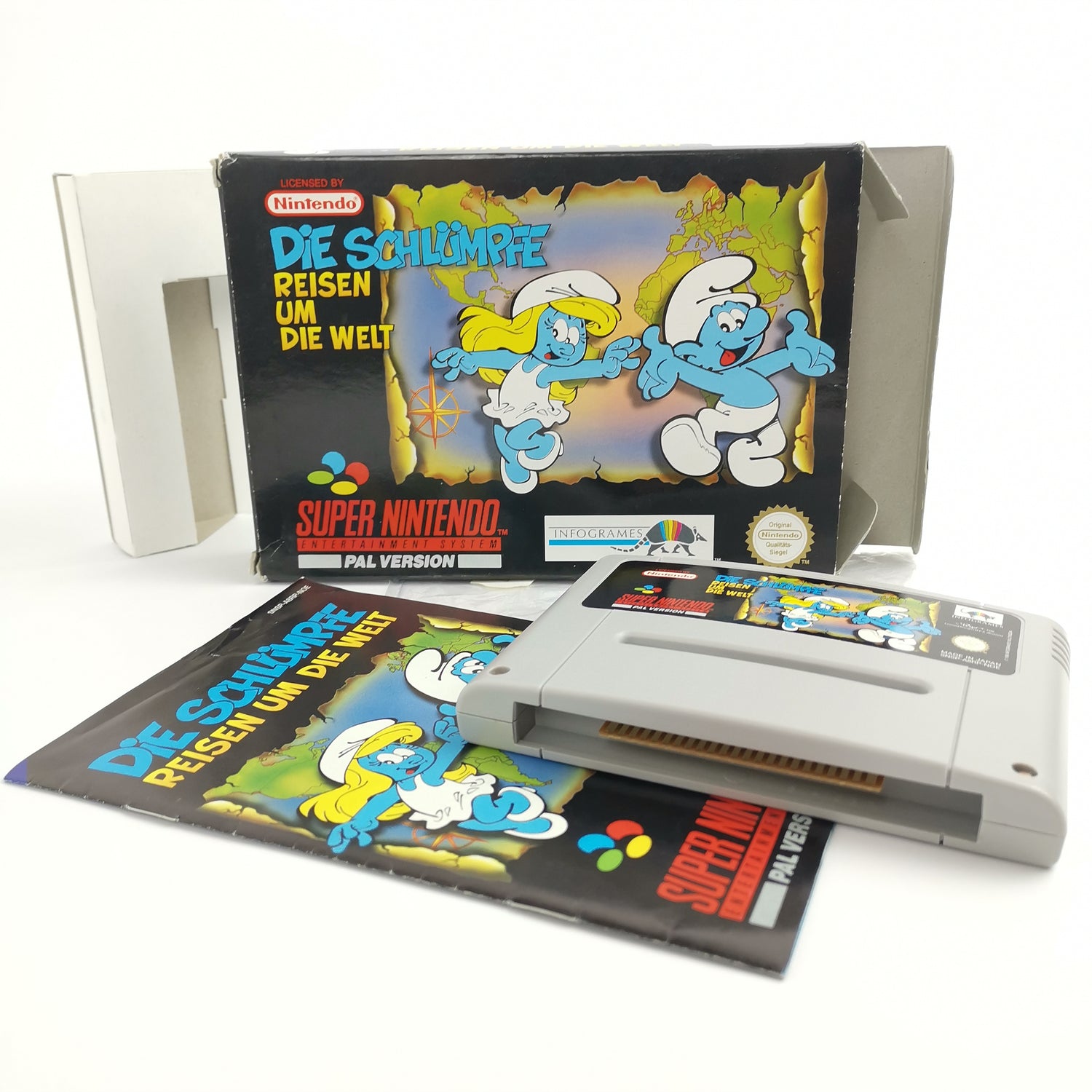 Super Nintendo Game: The Smurfs Travel Around the World | Snes Game - OVP PAL