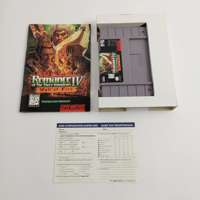 Super Nintendo game: Romance of the three Kingdoms IV Wall of Fire + Guide OVP