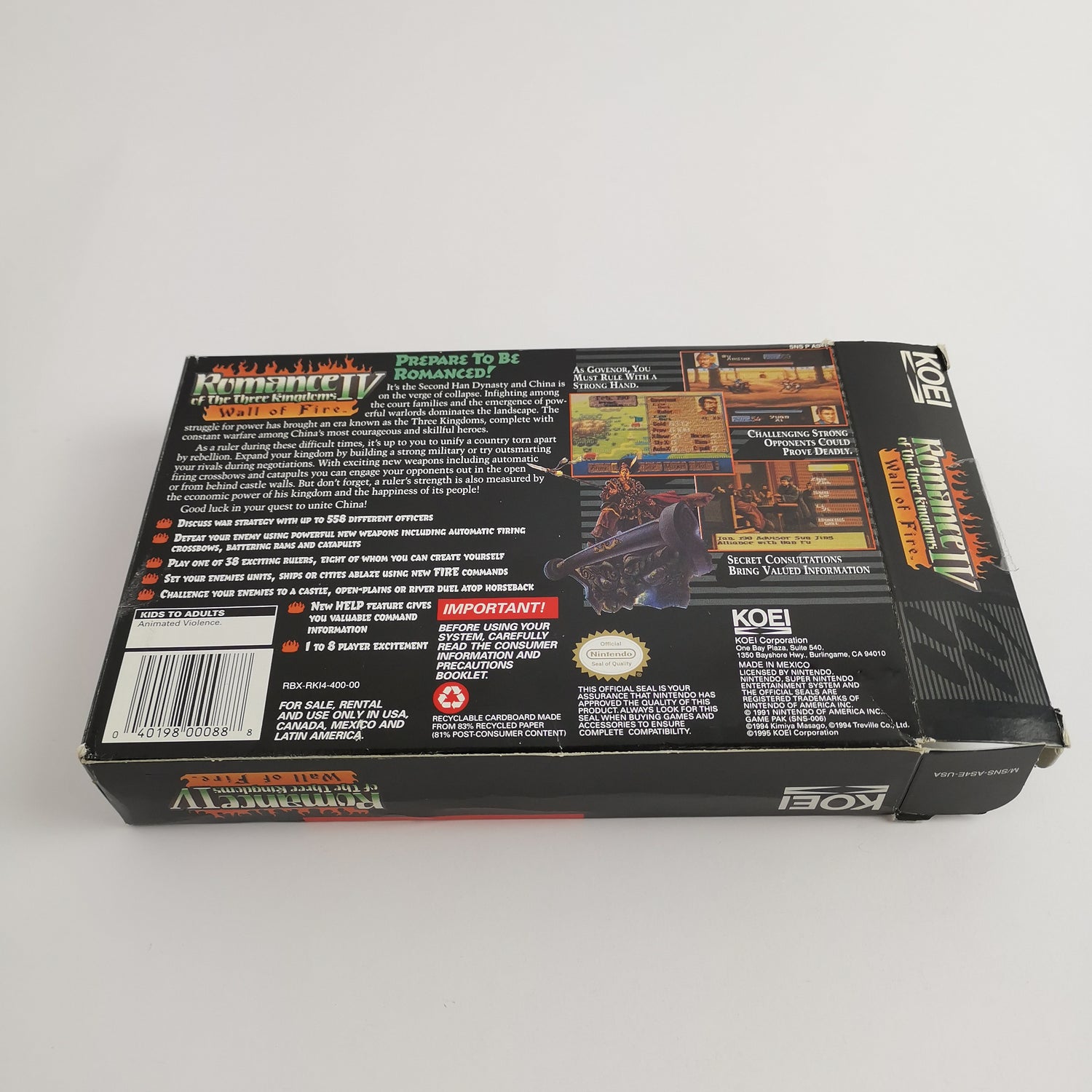 Super Nintendo game: Romance of the three Kingdoms IV Wall of Fire + Guide OVP