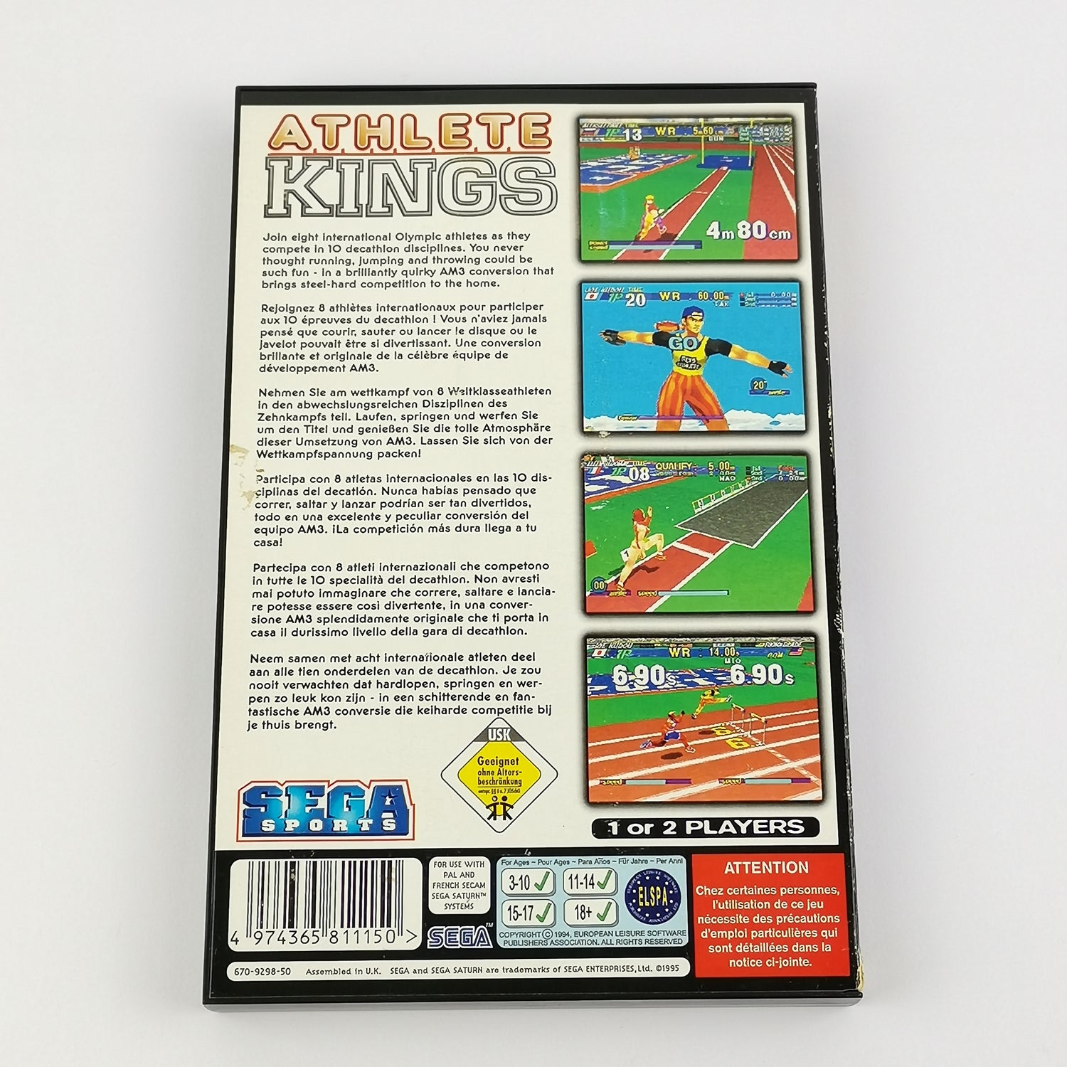 Sega Saturn Game: Athlete Kings Kings - Original Packaging & Instructions PAL Disk System