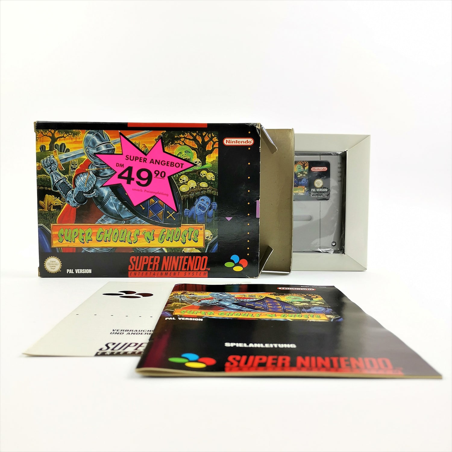 Super Nintendo game: Super Ghouls'N Ghosts - original packaging & instructions SNES cartridge