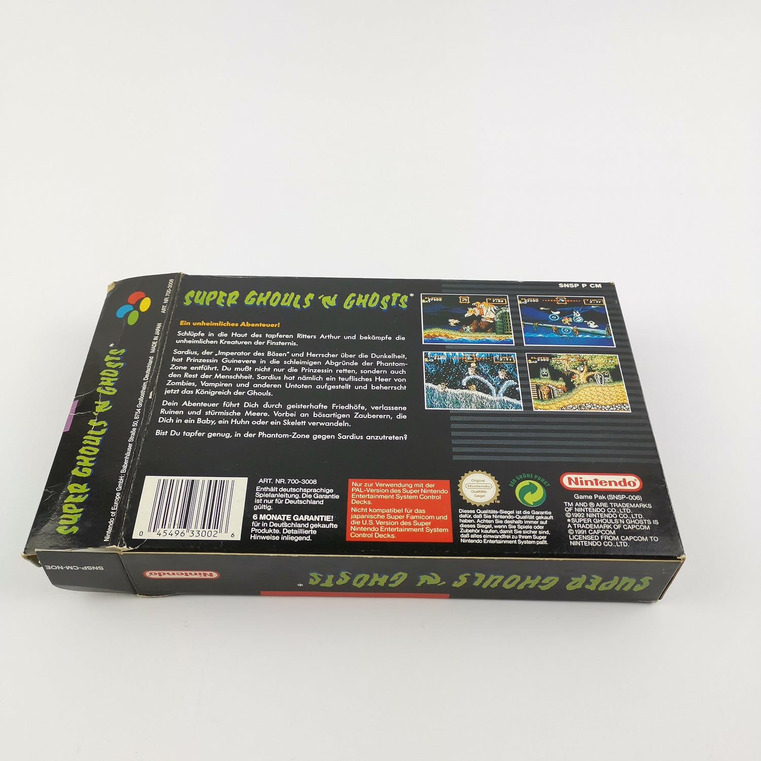 Super Nintendo game: Super Ghouls'N Ghosts - original packaging & instructions SNES cartridge