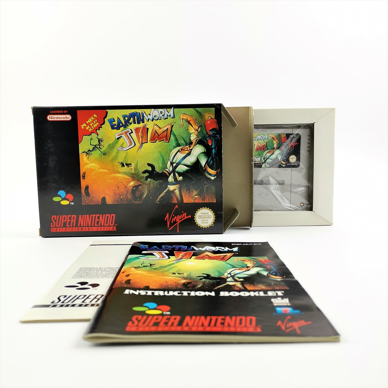 Super Nintendo game: Earthworm Jim - original packaging & instructions PAL | SNES cartridge